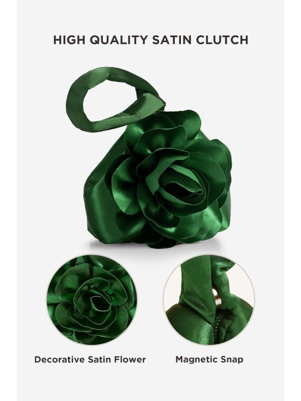 〽️ Women’s Green Satin Flower Triangle Clutch Wristlet Purse Evening Bag - Picture 4 of 6